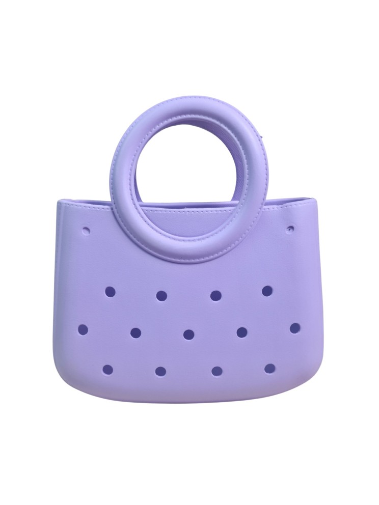 Mini EVA Beach Bag for Women - Cute Waterproof Rubber Tote Handbag for Vacation, Pool & Shower - Washable Mini Handbag for Sunscreen, Phone & Keys (Purple)(8 Inch) 